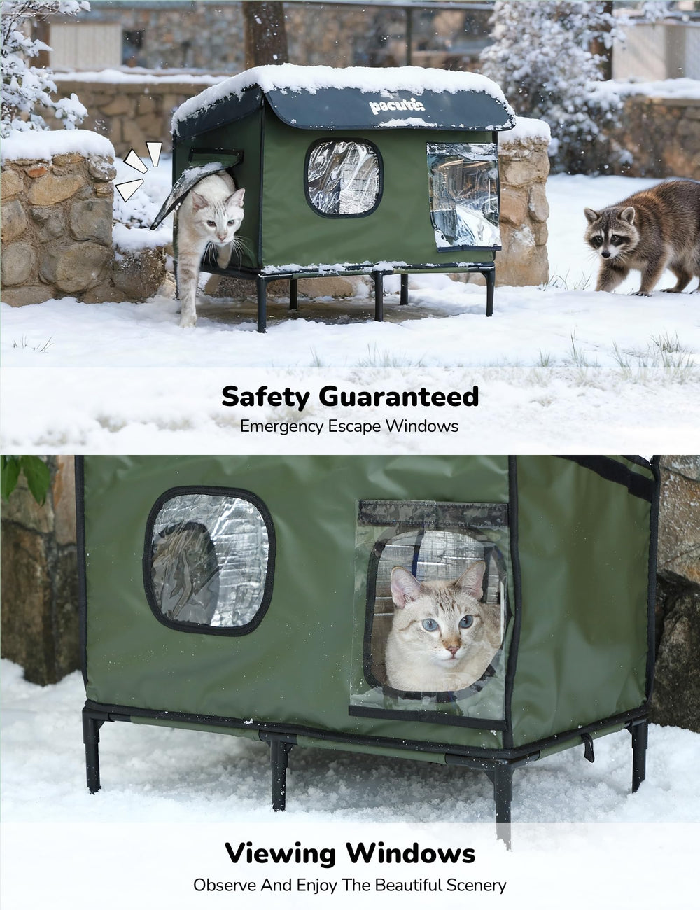 Pecute outdoor heated cat house large ground stakes provide unwavering stability