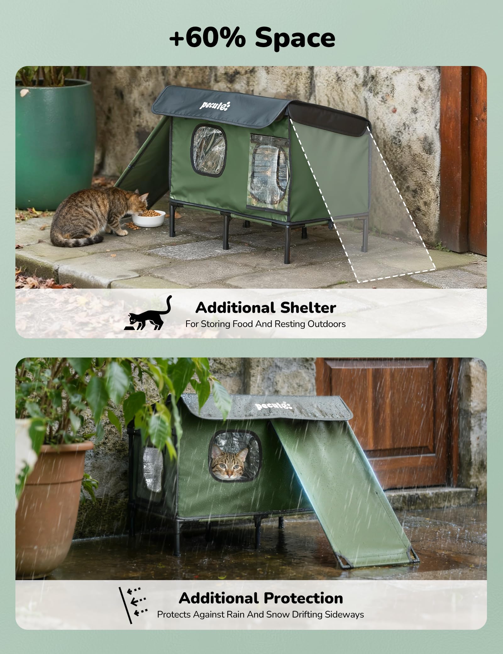 Pecute outdoor heated cat house large reinforced metal frame ensures stability
