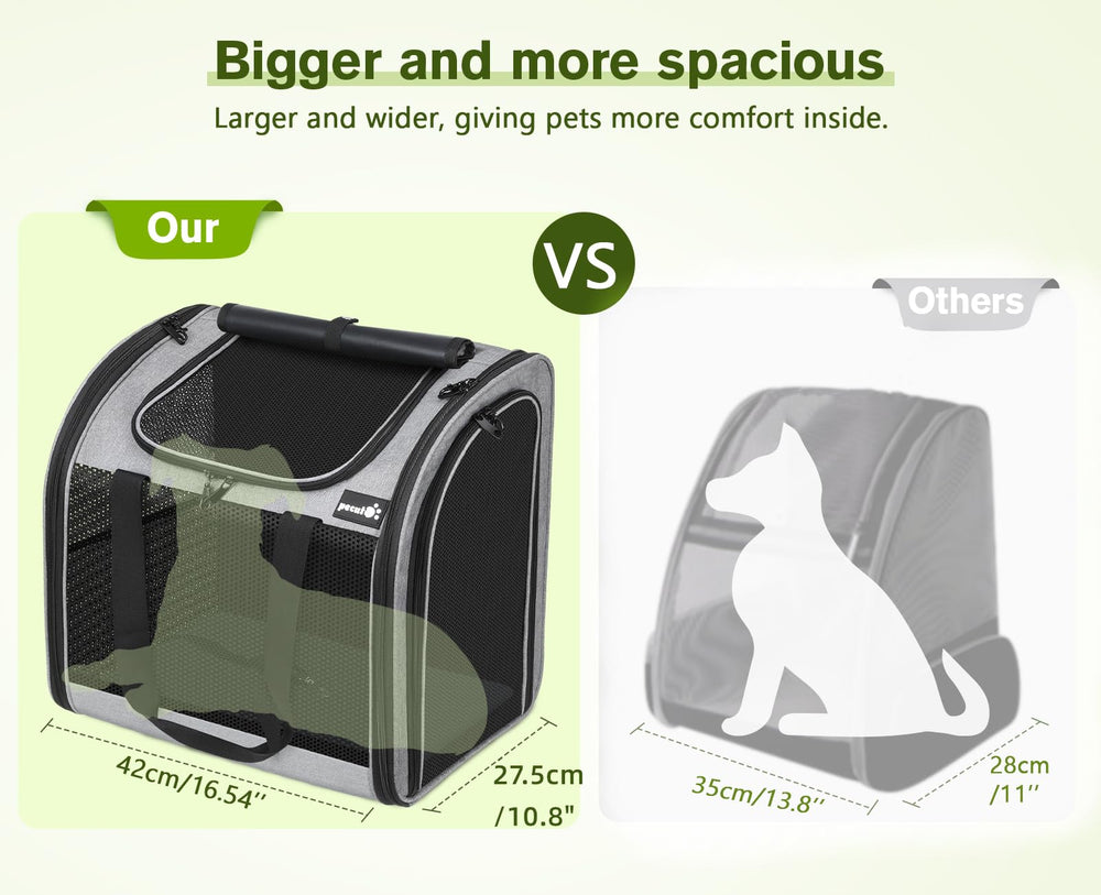 Pecute pet backpack with sturdy frame maintains shape for security.
