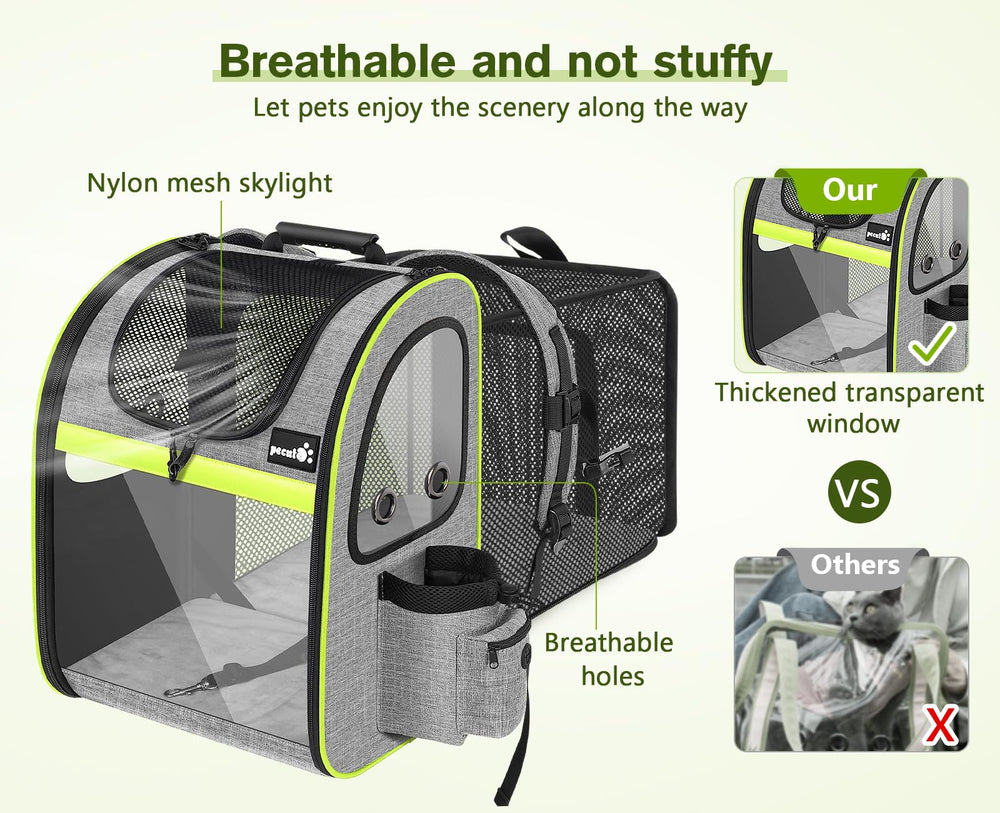 Pecute Pet Carrier Backpack acrylic panel offers light and visibility.