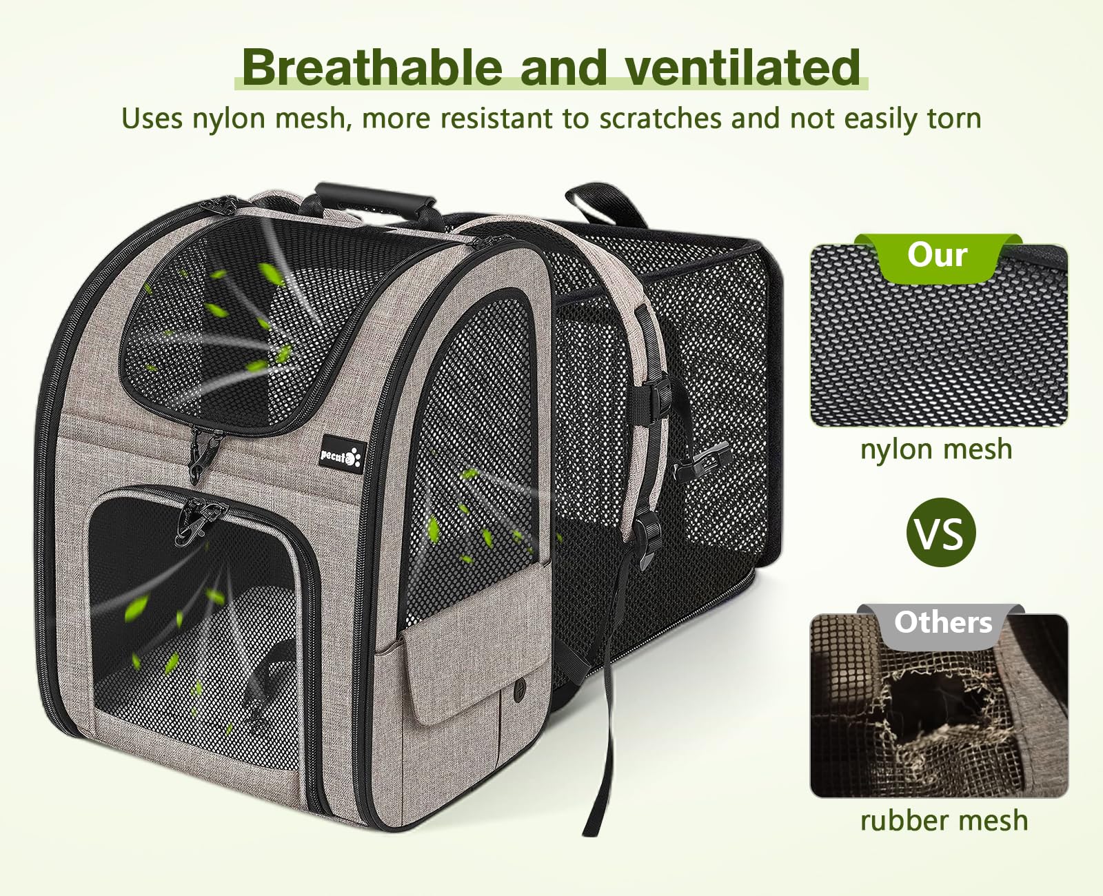 Pecute Pet Carrier Backpack four mesh windows enable pets to observe surroundings