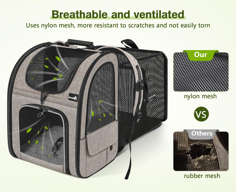 Pecute Pet Carrier Backpack four mesh windows enable pets to observe surroundings