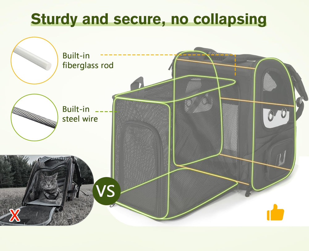 Pecute pet carrier backpack expandable back reveals more space for relaxing during travel