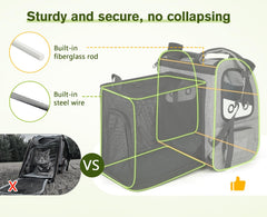 Pecute expandable back shows extra space and airflow for calm pets.