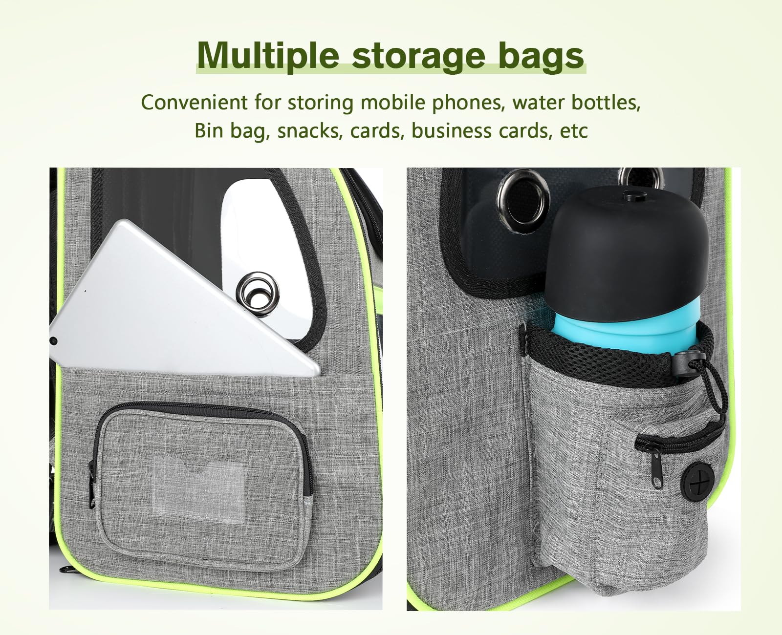 Pecute retractable leash keeps pets contained inside the bag.