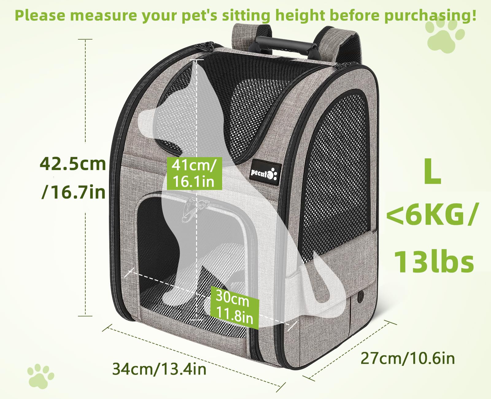 Pecute Pet Carrier Backpack shoulder straps provide ergonomic support for longer outings