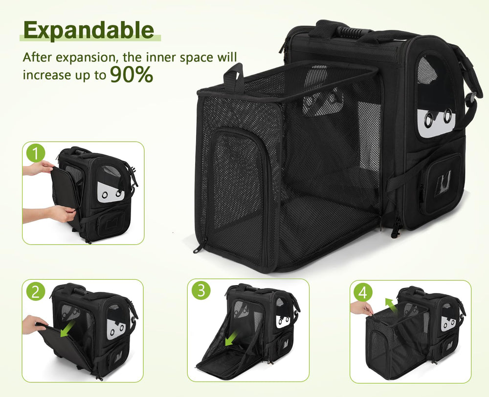 Pecute pet carrier backpack side pocket stores water and snacks on the go