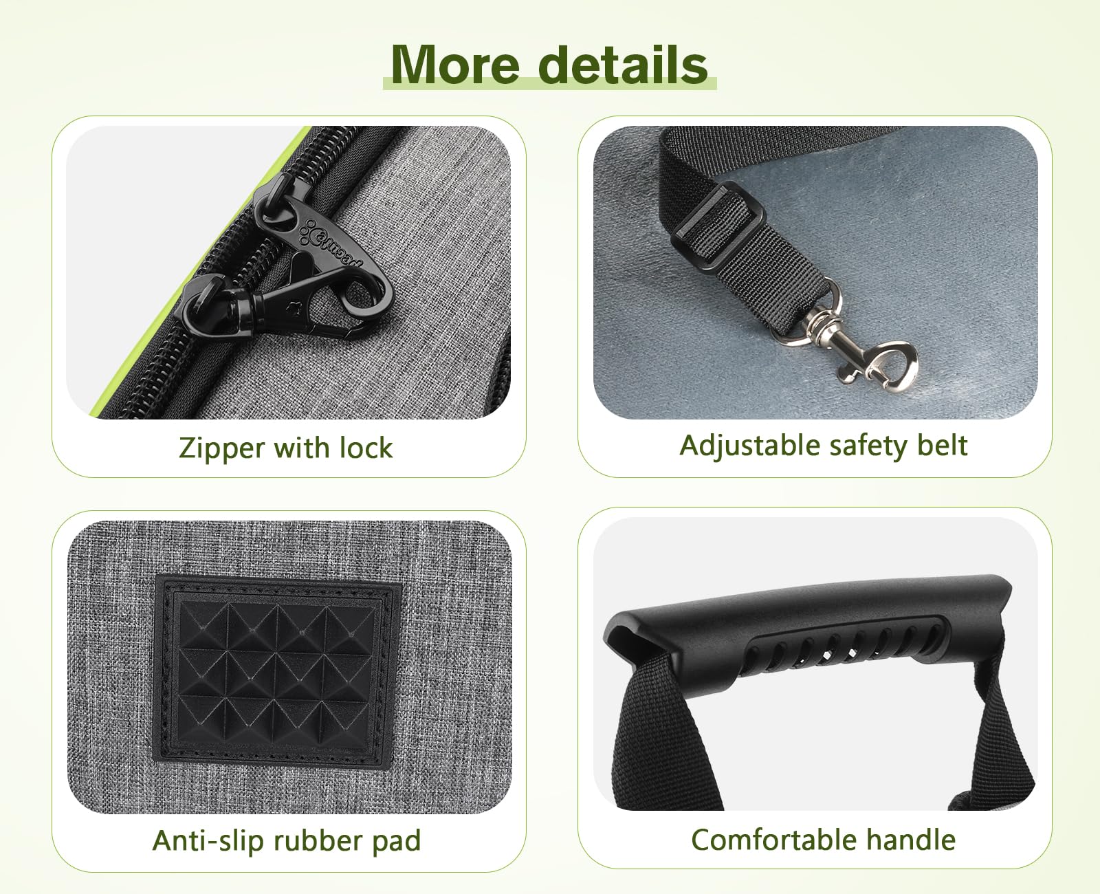 Pecute side pocket stores essentials for easy access.
