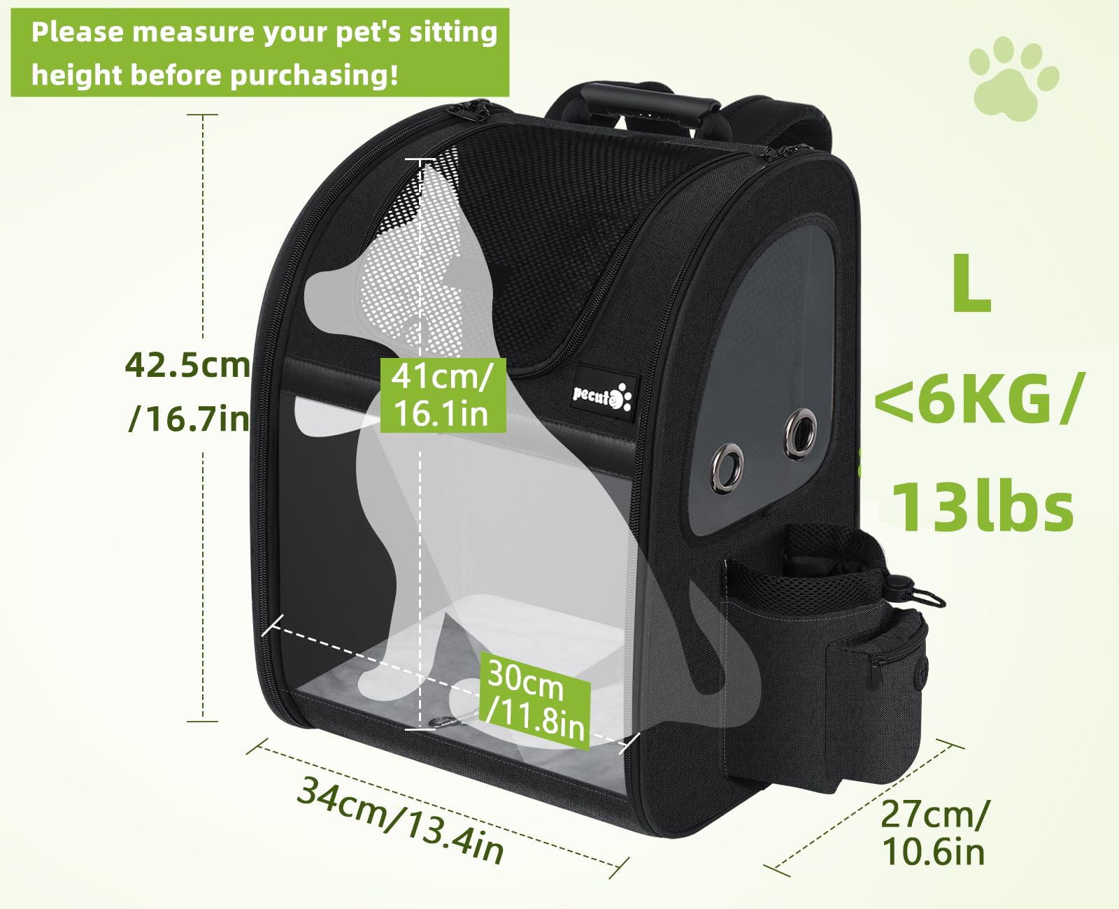 Pecute pet carrier backpack side ventilation highlights breathable mesh for comfort