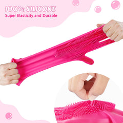 Pecute pink gloves with high-density brush heads for deep cleaning fur