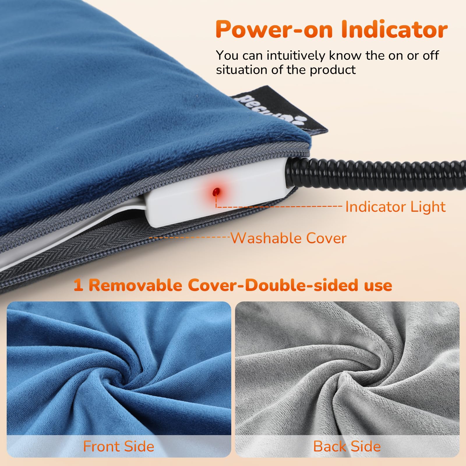 Pecute heating pad with ul-certified-cable adds bite-resistant safety and durability