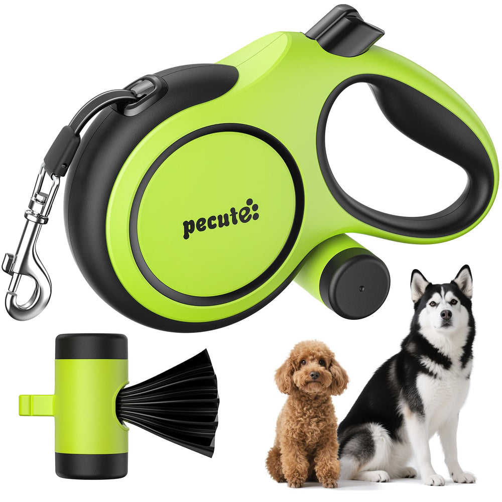 Pecute retractable leash in green showing 26ft extension for controlled walks