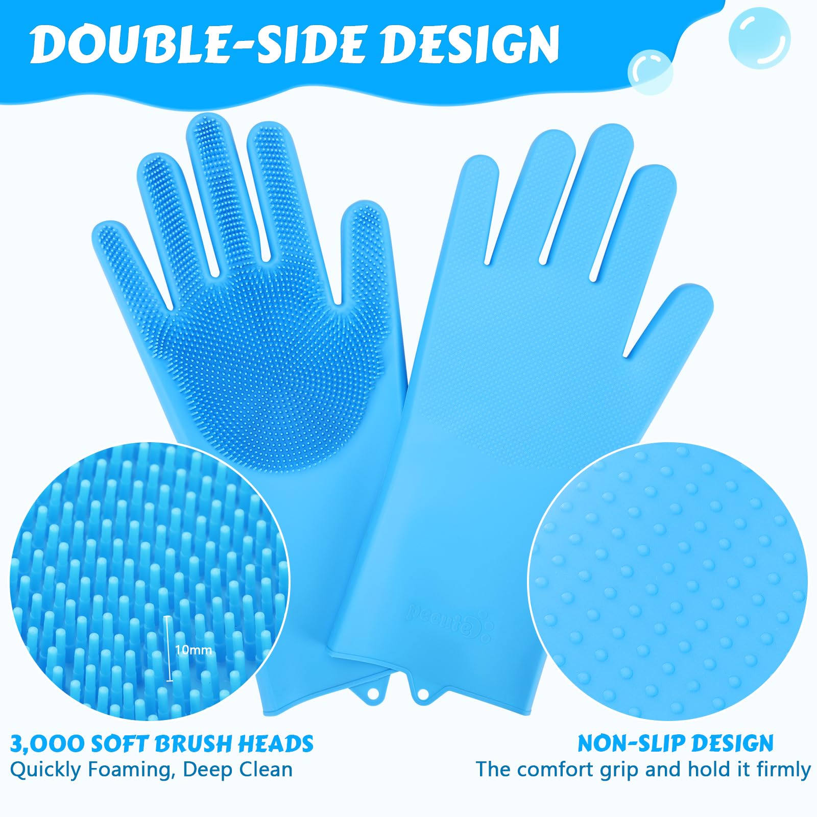 Pecute silicone bathing gloves heat-resistance feature ready for sanitizing in hot water.