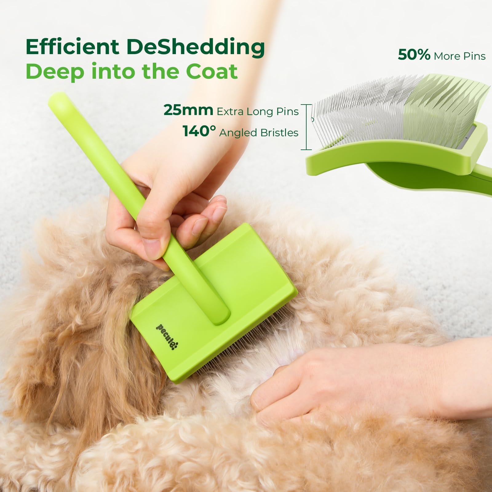 Pecute Slicker Brush 25mm pins penetrate dense coats for debris removal