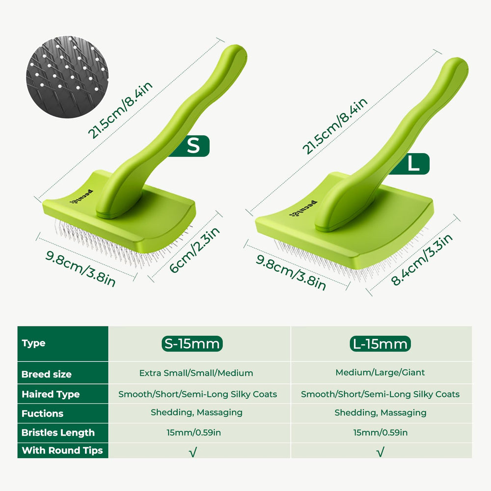 Pecute slicker brush cat grooming session image showing calm, cooperative pet.