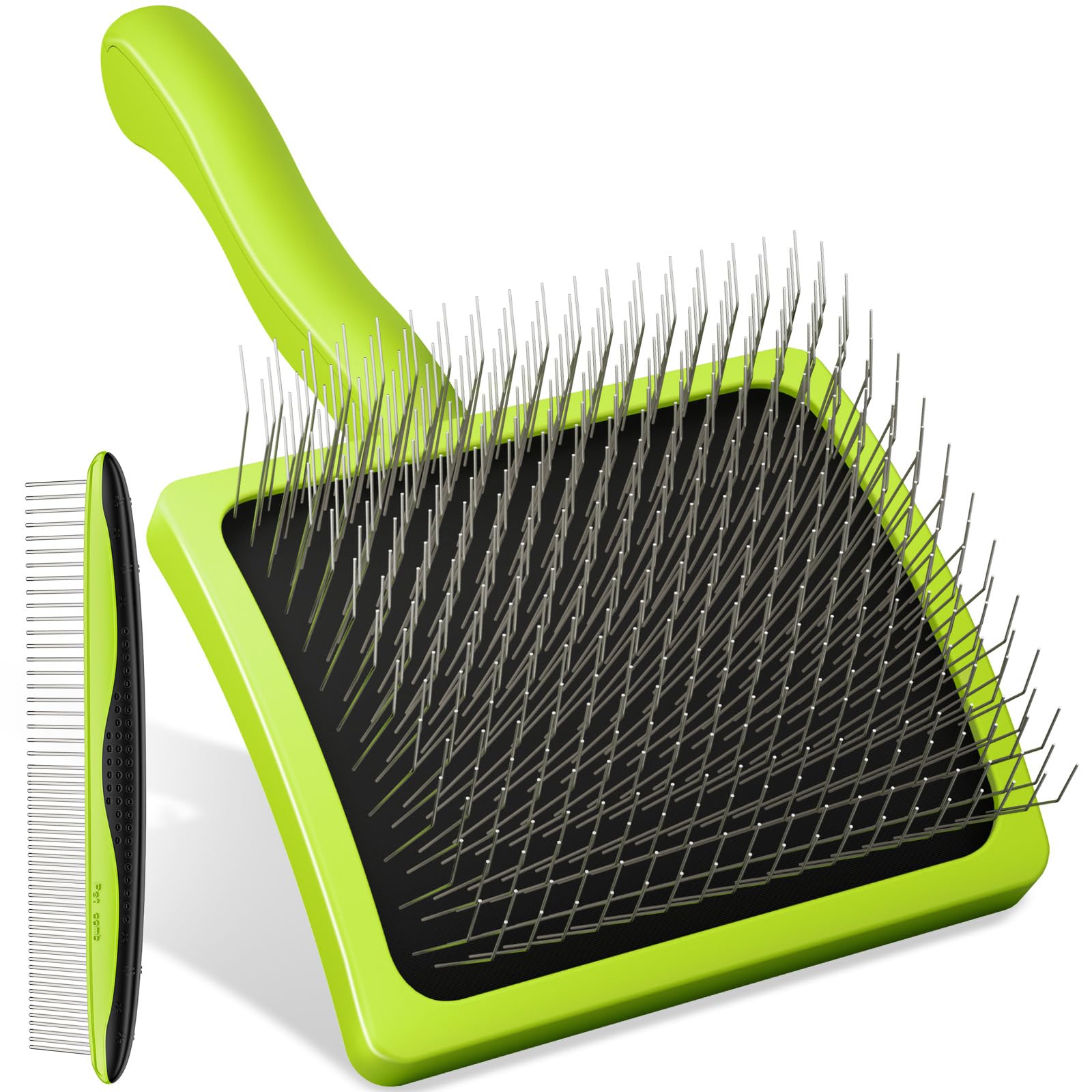 Pecute Slicker Brush curved head aids gentle detangling on long-haired dogs