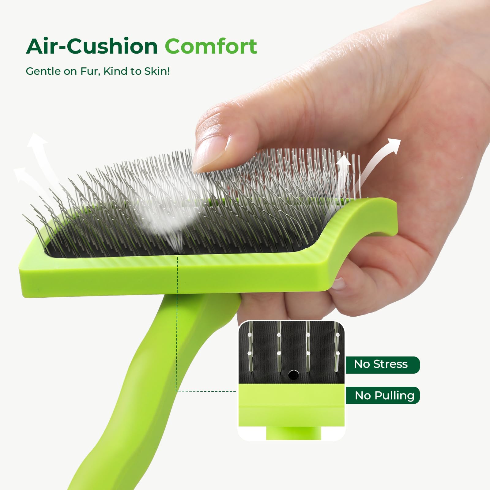 Pecute Slicker Brush soft pins reach undercoats for easier shedding