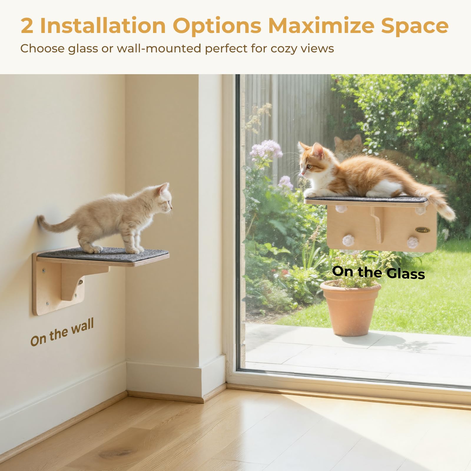 Pecute solid wood cat shelves in birch offer durable, warp-resistant support.