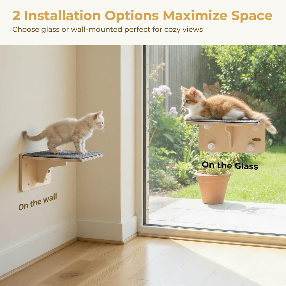 Pecute solid wood cat shelves in birch offer durable, warp-resistant support.