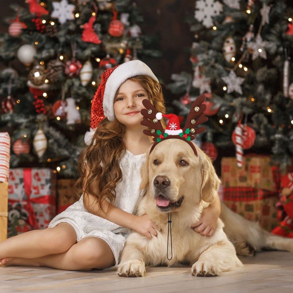 Pedgot brown reindeer antlers headband, classic holiday look for dogs.