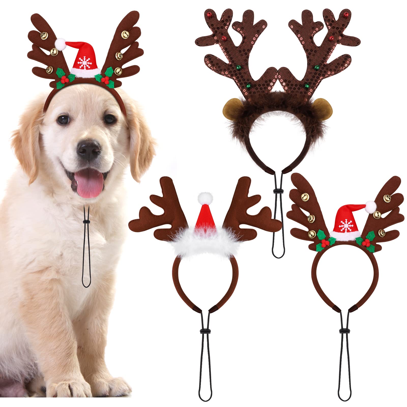 Pedgot Christmas headband with Santa hat for dogs, festive photo prop.