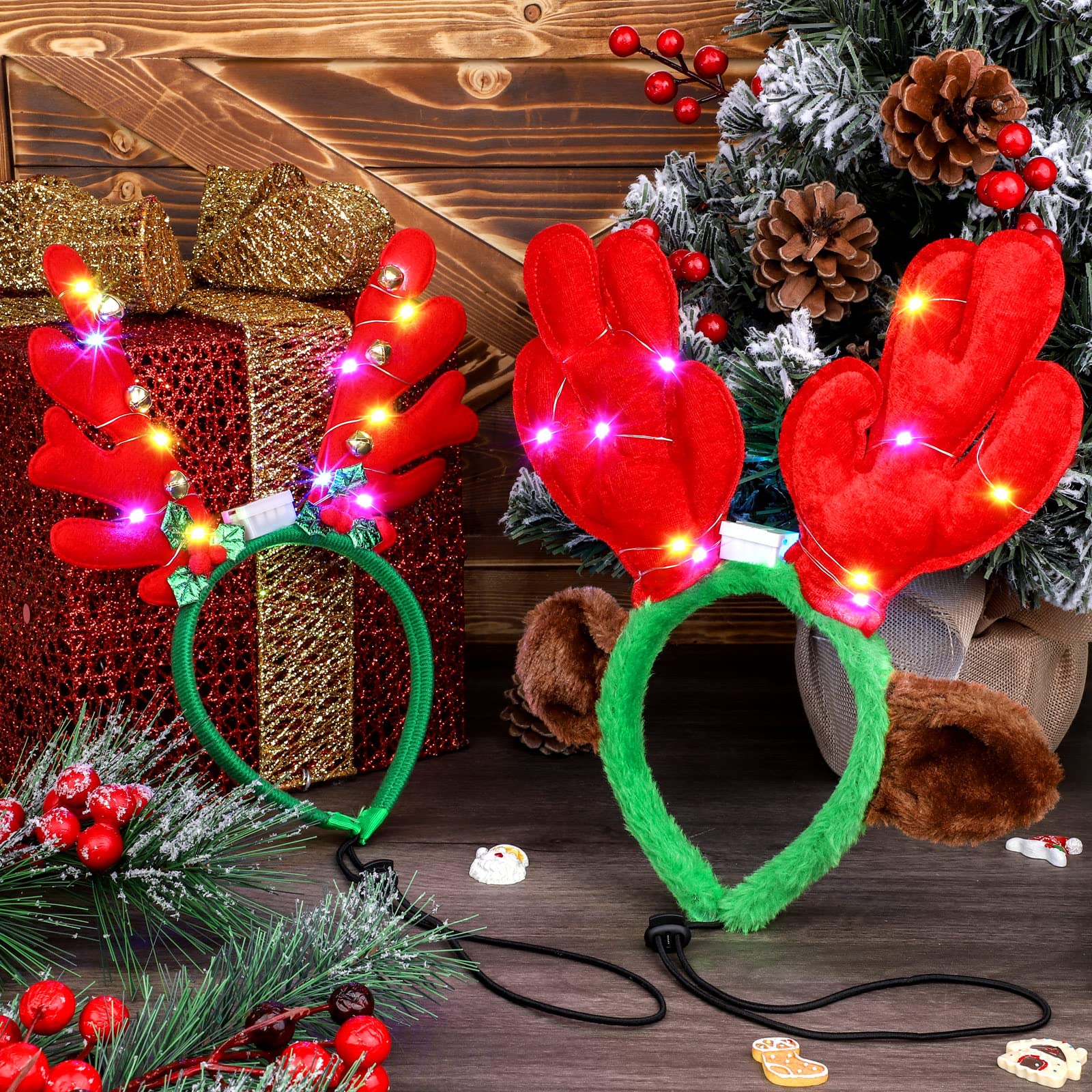 Pedgot LED pet headbands on display showing three festive styles