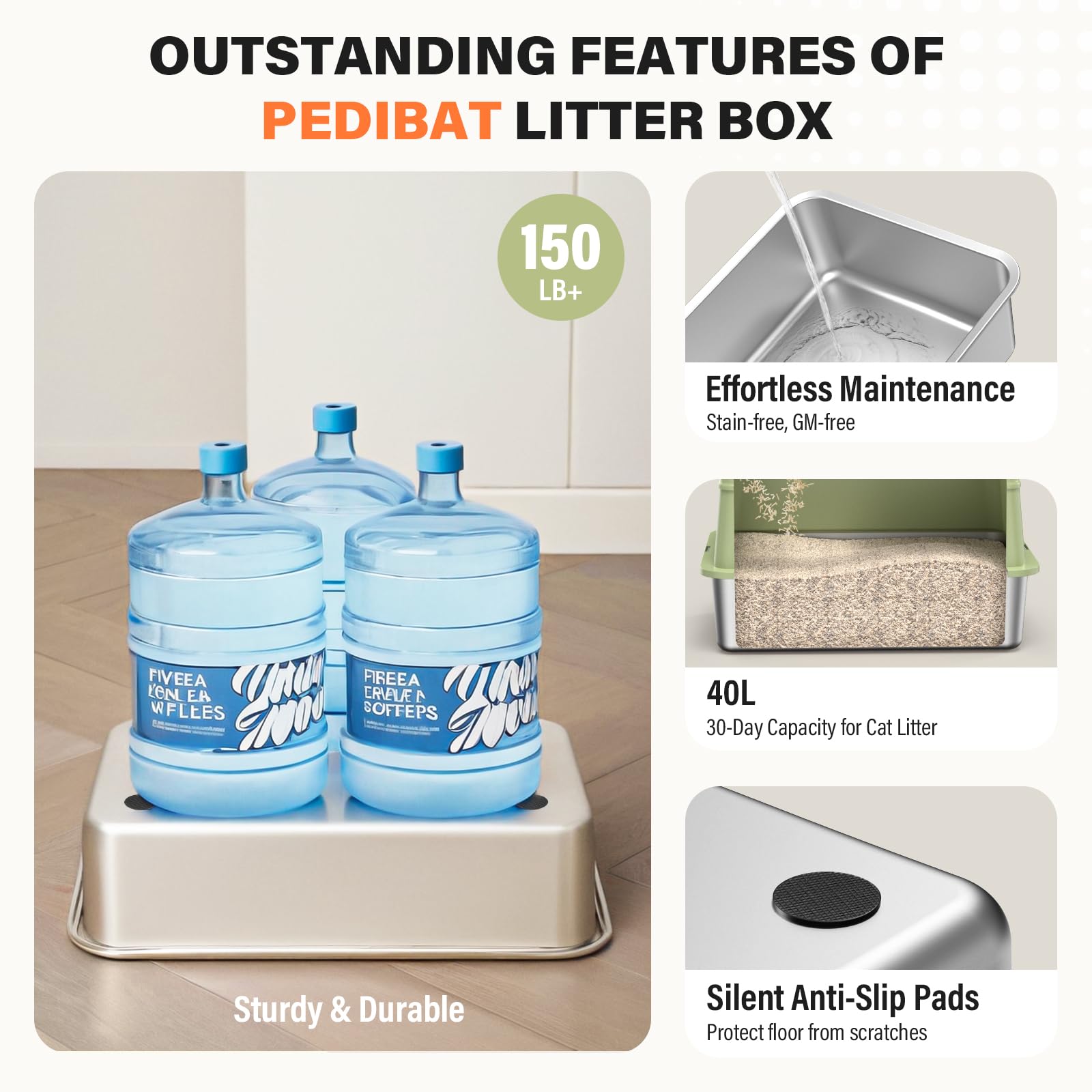 PEDIBAT enclosed design helps prevent urine splashes and spills.