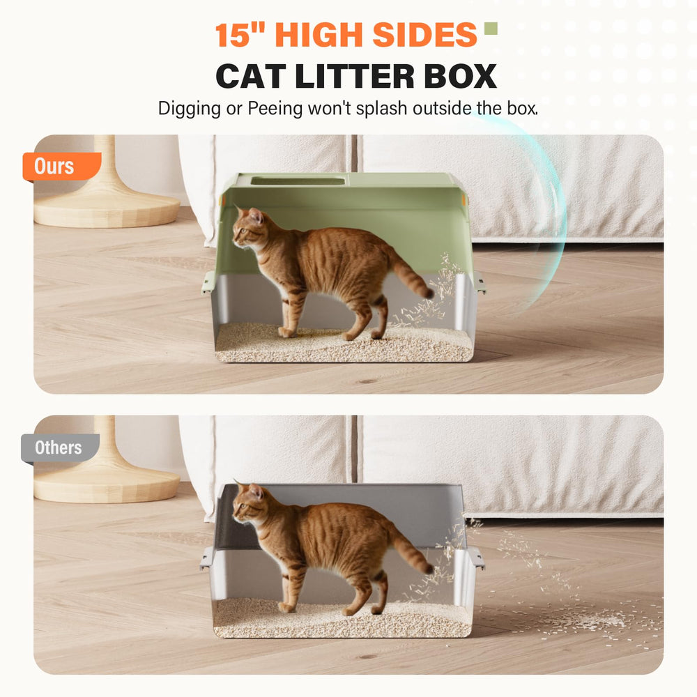 PEDIBAT stainless steel litter box includes scoop for quick, clean scooping.