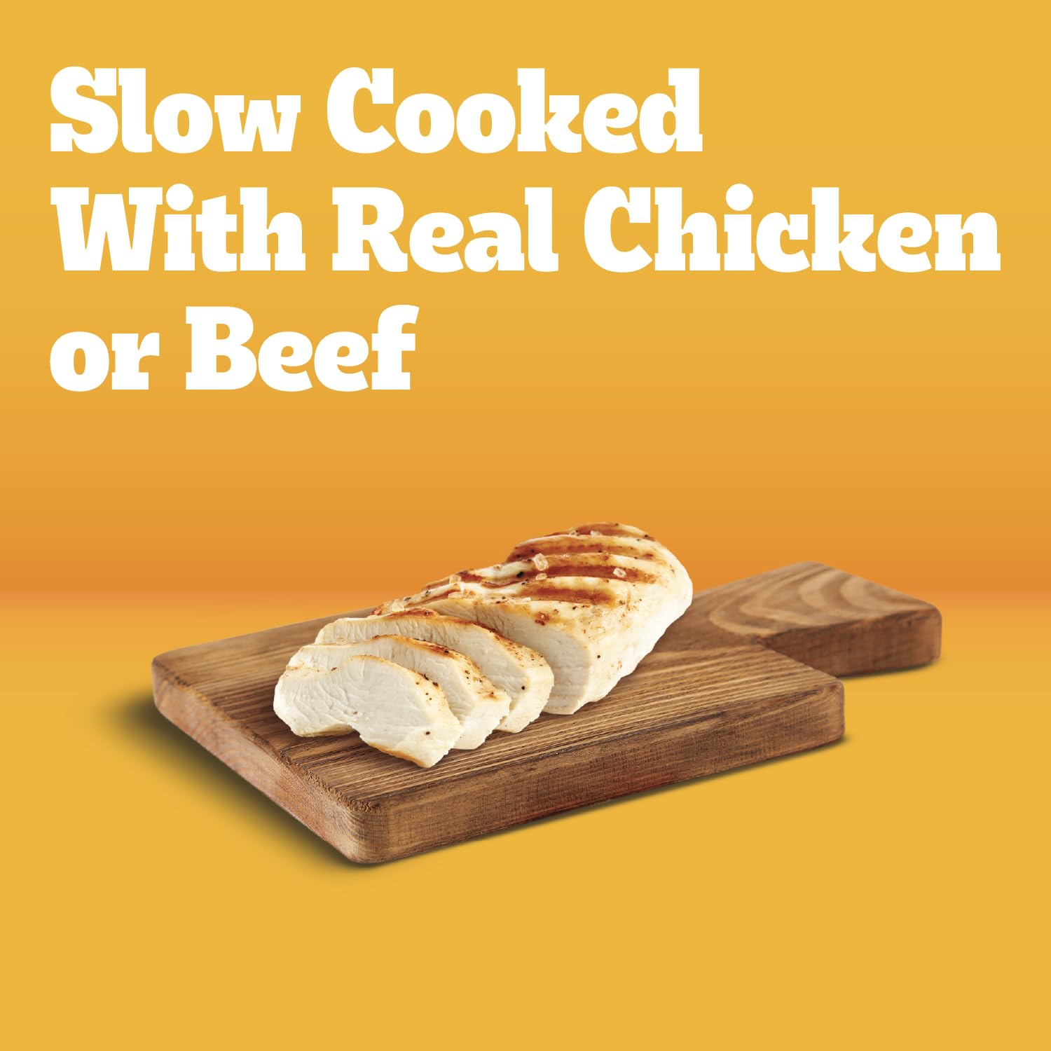 Pedigree Chopped Ground Dinner hearty chicken flavor highlights appealing protein taste.