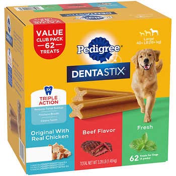 Pedigree Dentastix chews in Original Beef flavor for breath-friendly dental care