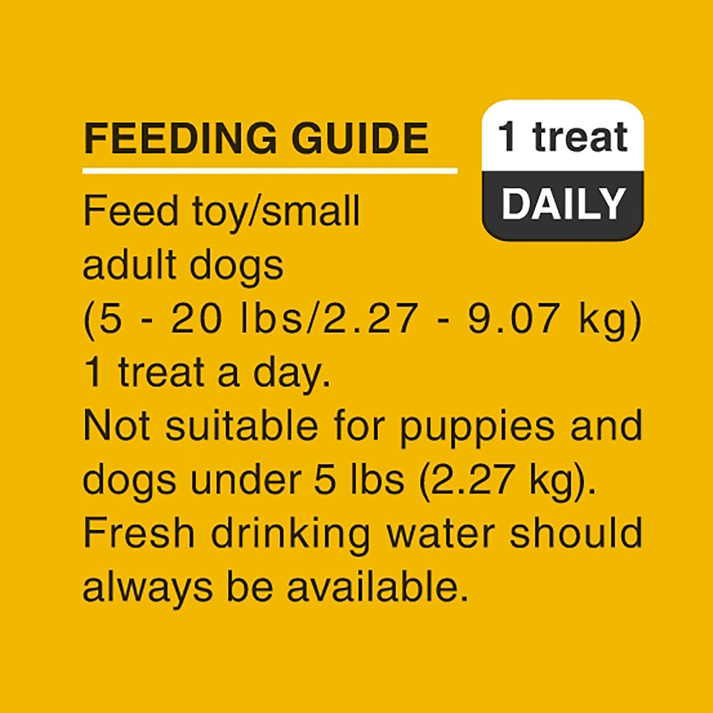 Pedigree Dentastix Mini dog chewing during snack time.