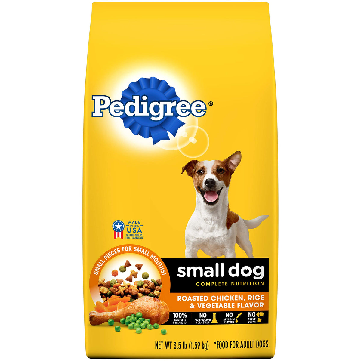 PEDIGREE small-dog kibble close-up highlighting balanced nutrition for tiny breeds