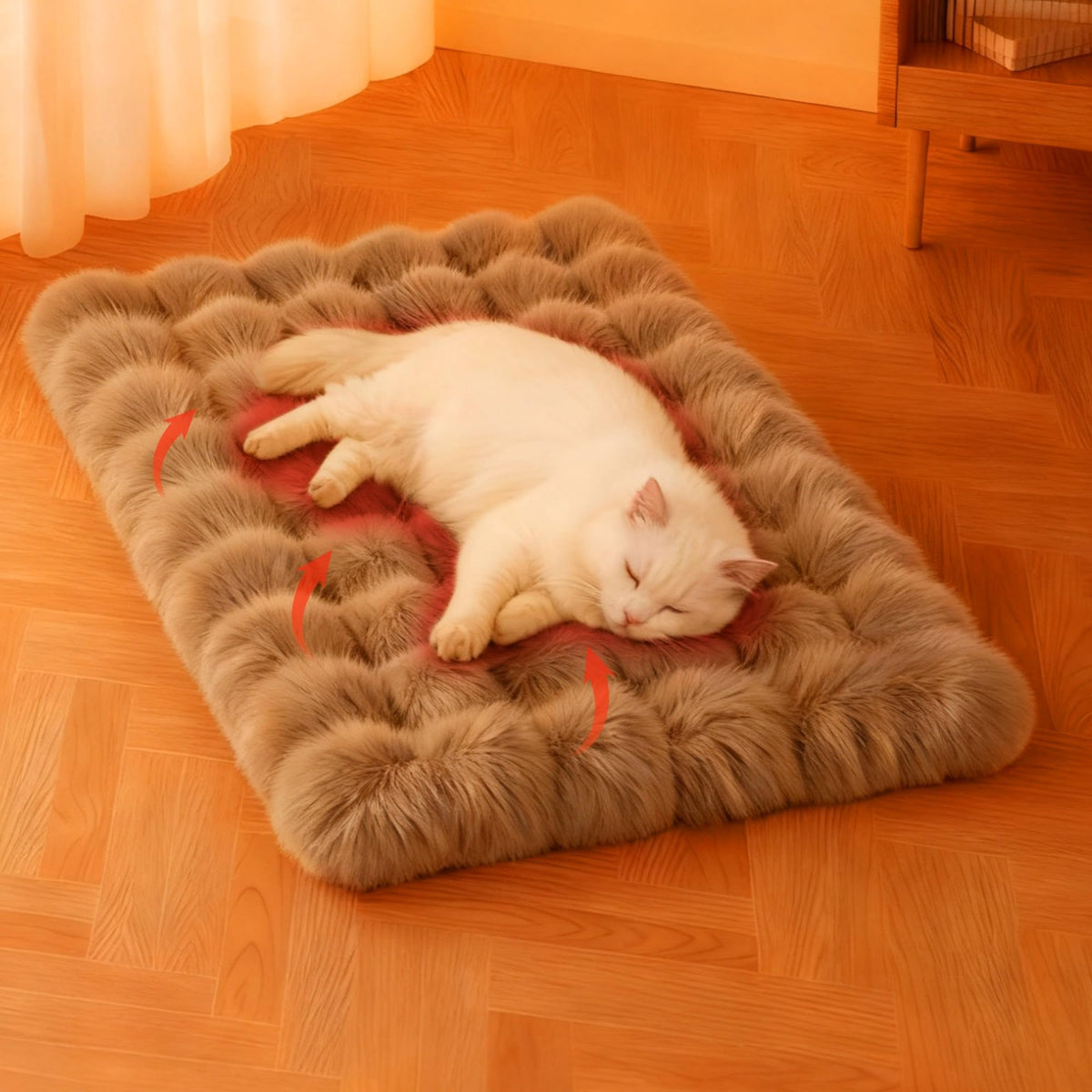 Pedobi self-warming cat bed plush-fleece offers ultra-cozy naps.