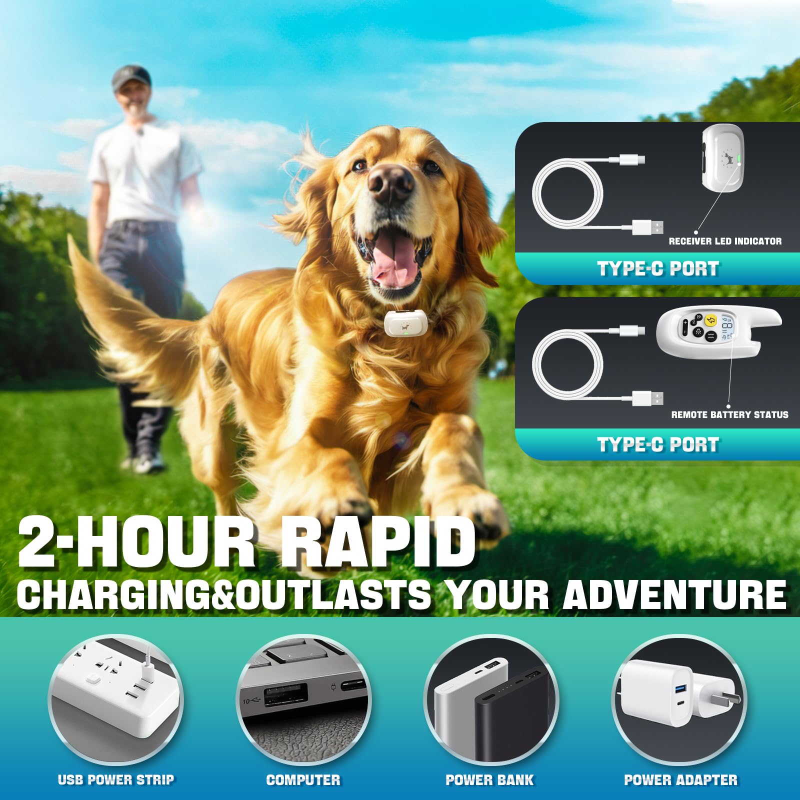 Pedono dog collar IPX7 waterproof design suitable for rain and water play.