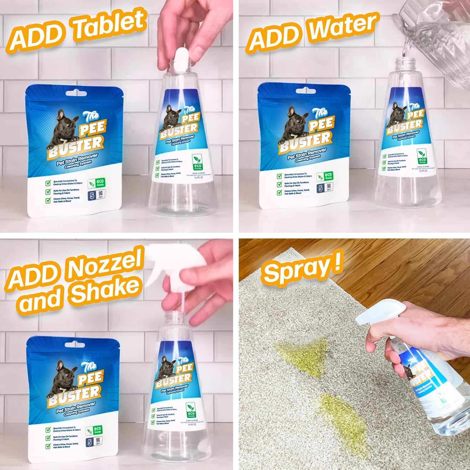 Pee Buster on carpet delivering deep cleaning and refreshed feel.