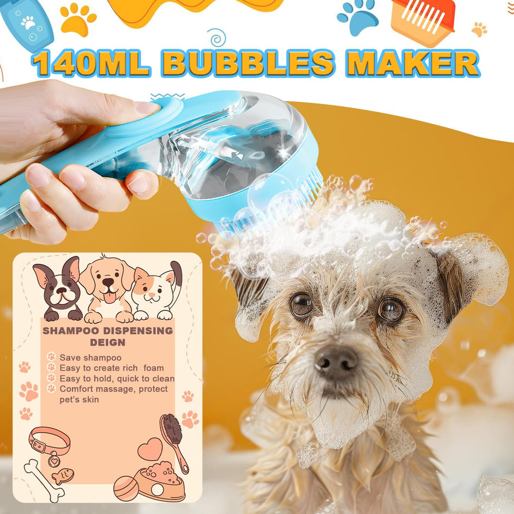 Peehss dog bath brush dispensing shampoo during bath time