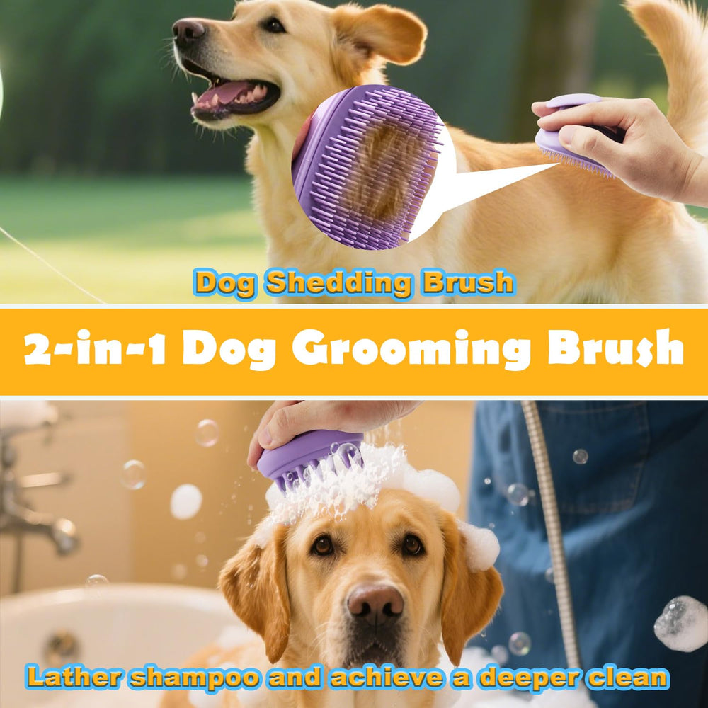 Peehss dog bath brush in wet-use setup for even shampoo distribution