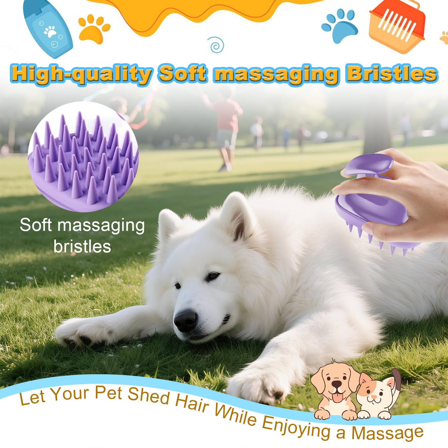 Peehss ergonomic dog grooming brush with non-slip handle