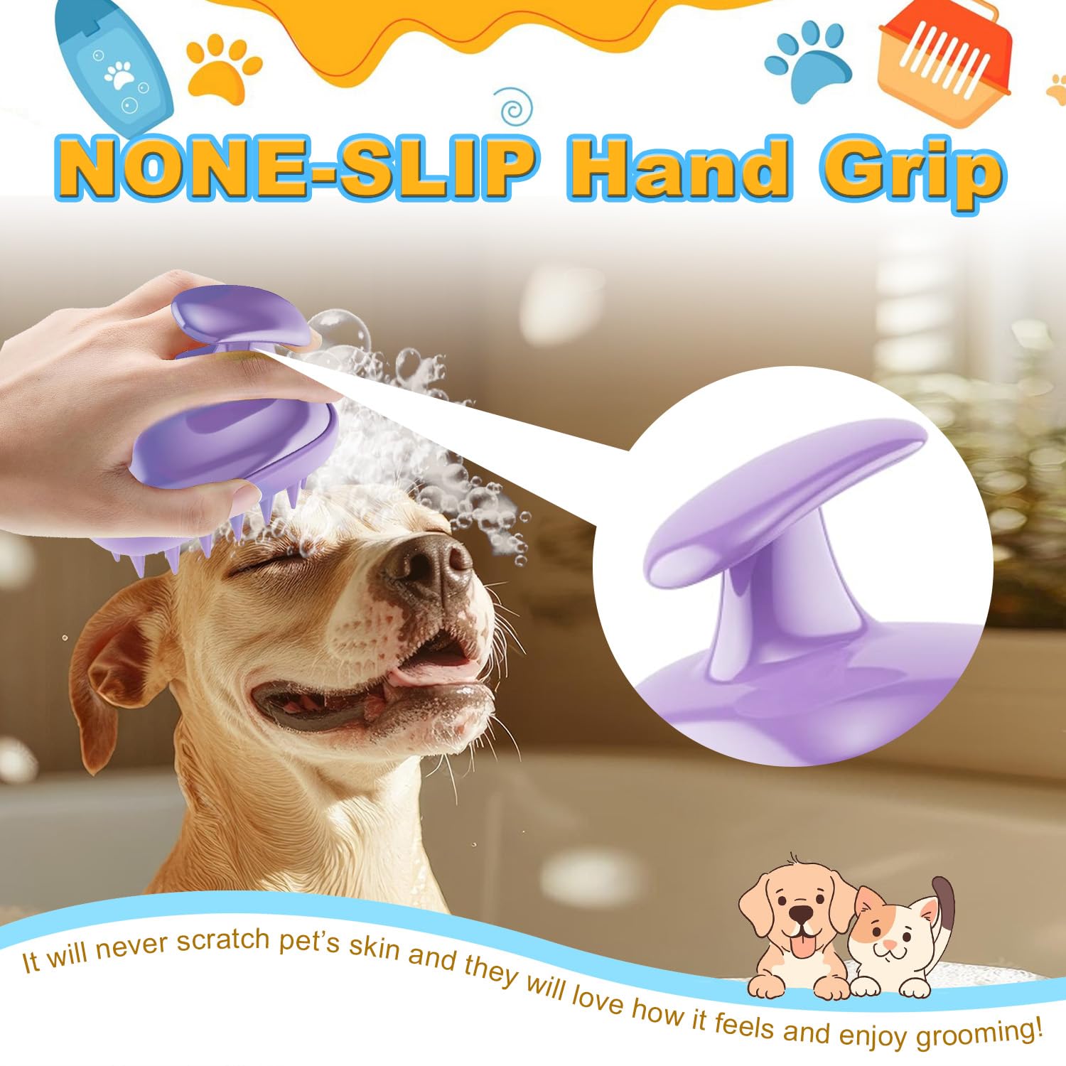 Peehss silicone dog brush highlighting gentle cleaning and massaging bristles