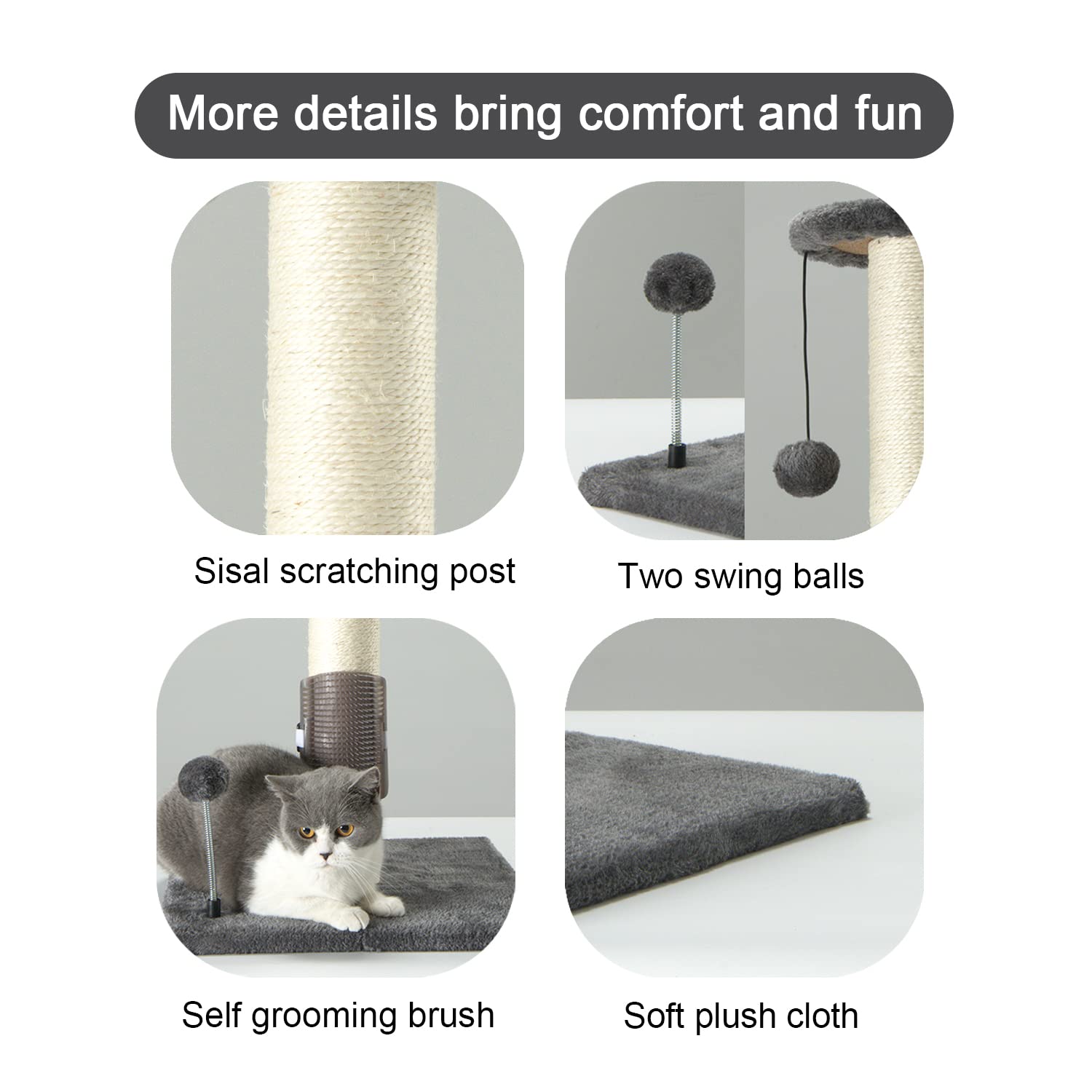 PEEKAB 32in tall sisal post tower—vertical scratch area for kittens to adults.