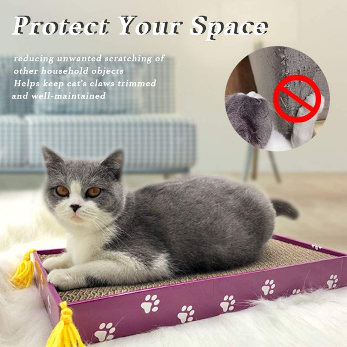 PEEKAB cat scratcher cardboard box design keeps floors clean.