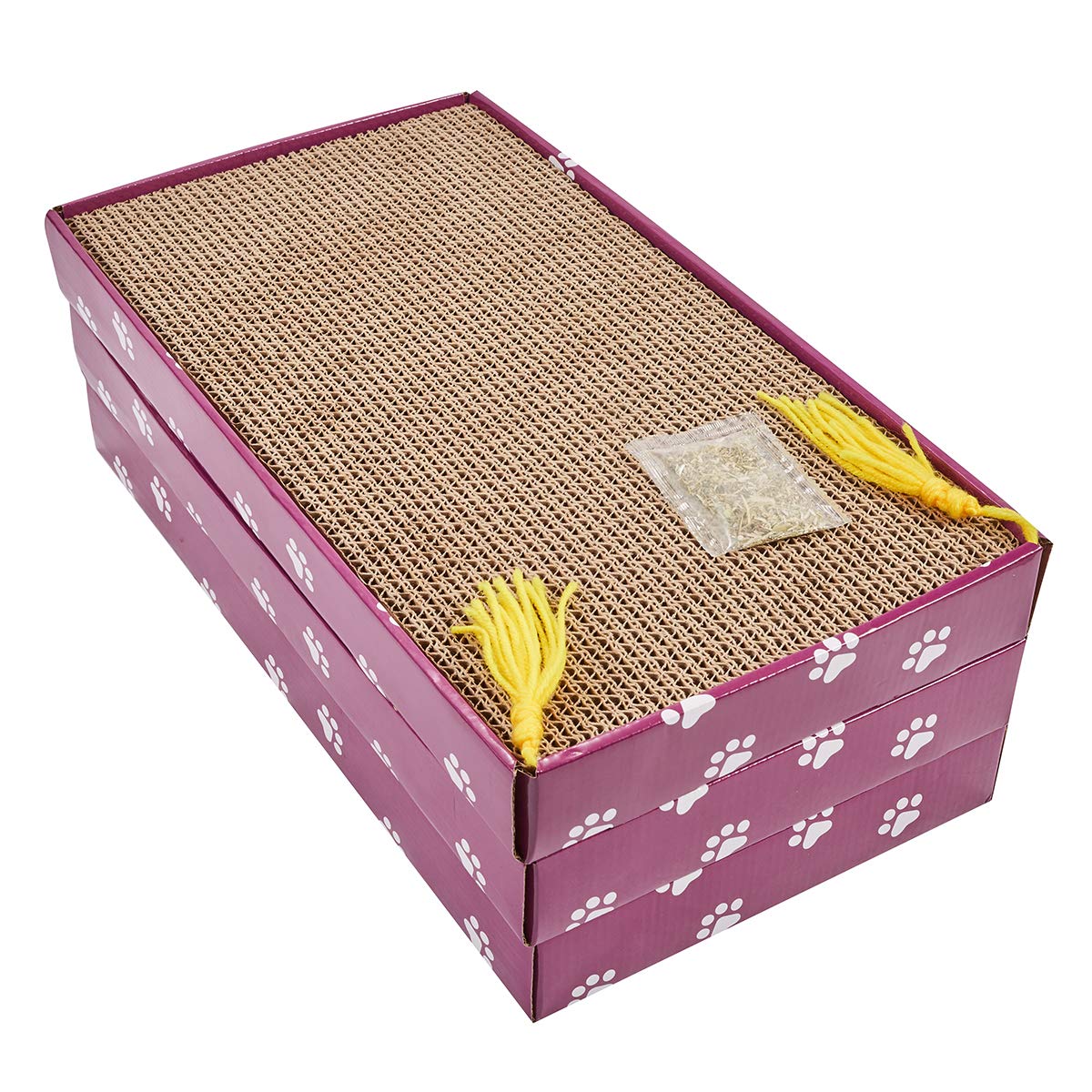 PEEKAB cat scratcher cardboard wide front view shows two-sided durability for longer scratching.