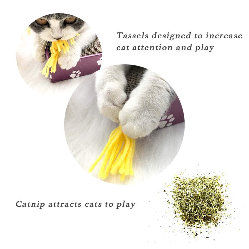 PEEKAB cat scratcher cardboard with catnip included attracts cats.