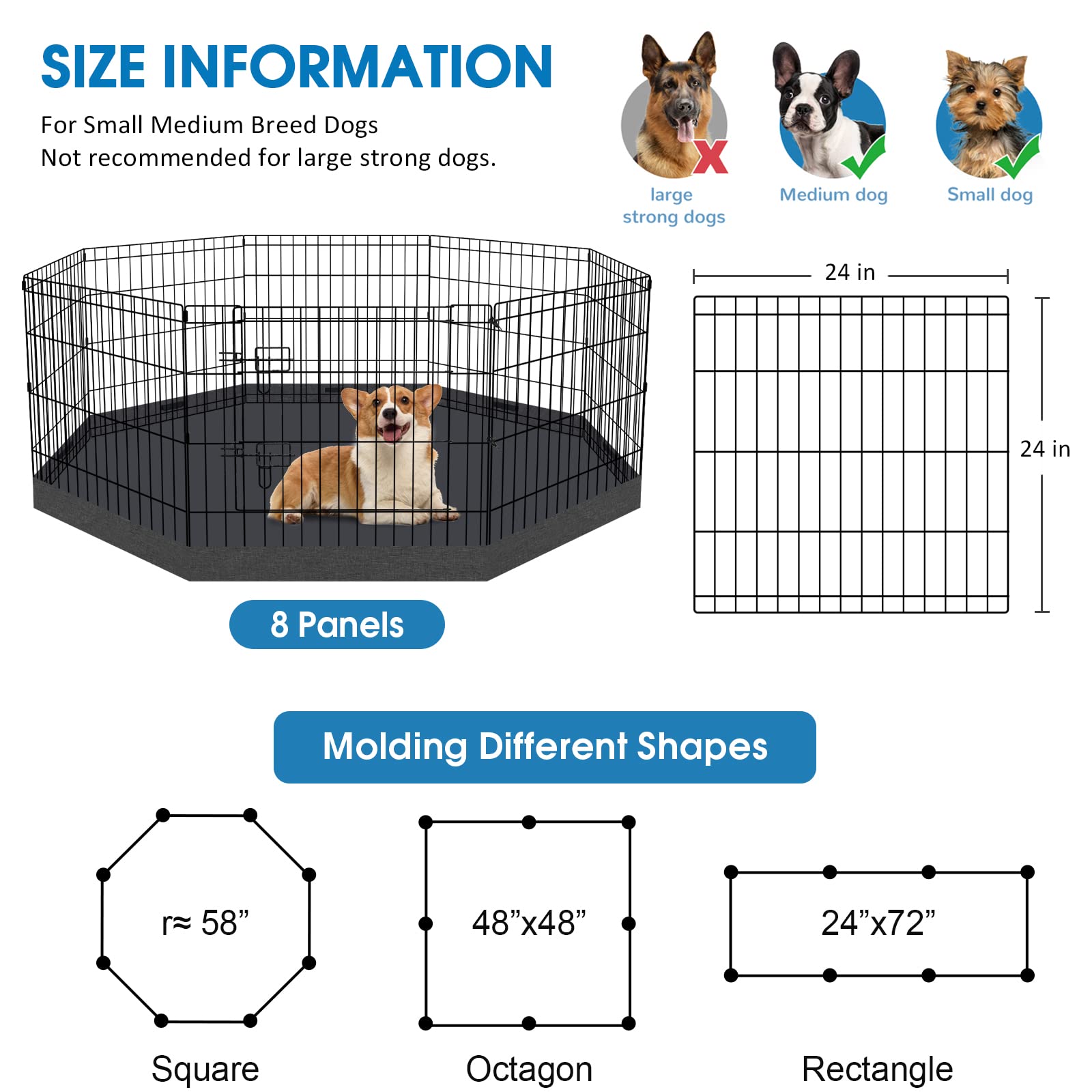 Peekaboo dog pen 24-inch panel dimensions shown for spacious puppy play