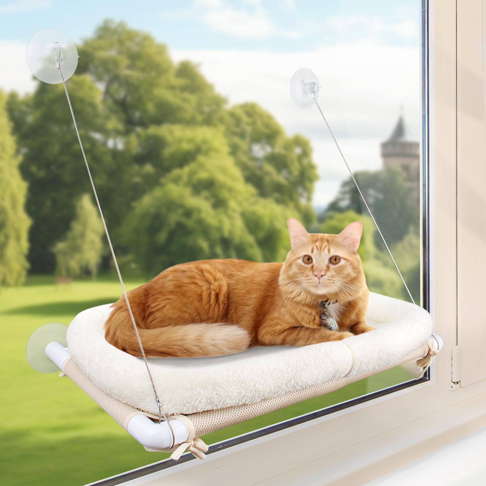 PEFUNY Fluffy Cat Window Bed cushion closeup illustrating plush comfort