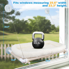 PEFUNY Fluffy Cat Window Bed shows secure suction cups on glass