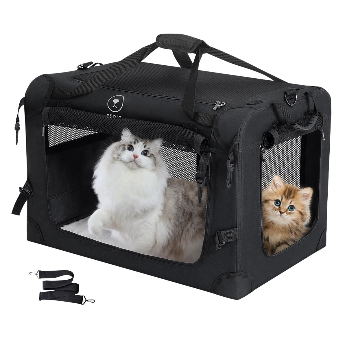 Pegic extra-large cat carrier front view shows sturdy frame for safe car travel.