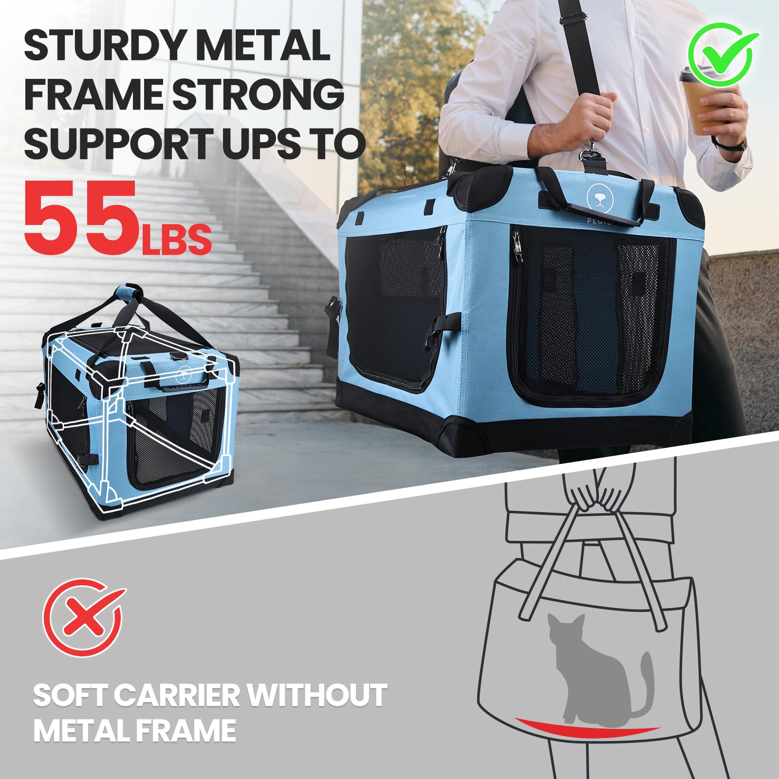 PEGIC large cat carrier teal removable fleece pillow for added coziness.