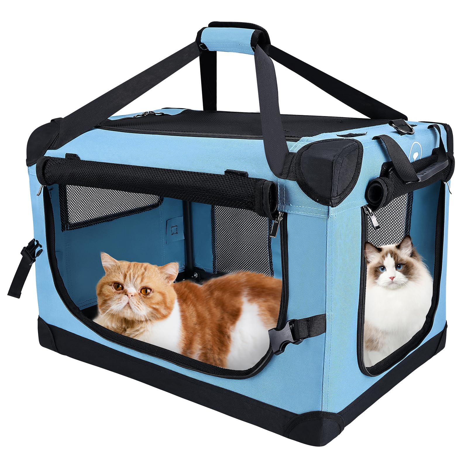PEGIC large cat carrier teal soft sided front view for easy car travel.