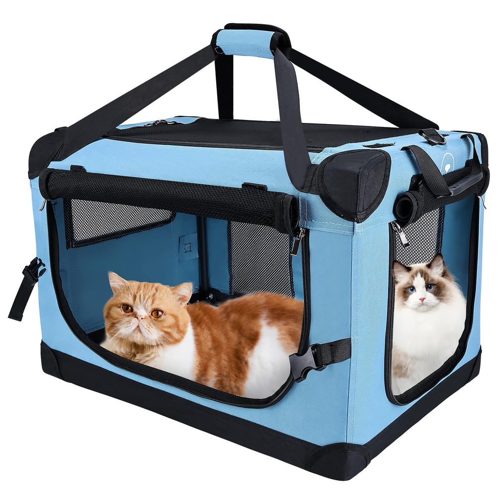 PEGIC large cat carrier teal soft sided front view for easy car travel.